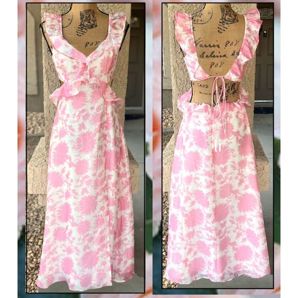 Petal & Pup Rori Pink Floral Ruffle Maxi Dress Size M - Picture 6 of 15